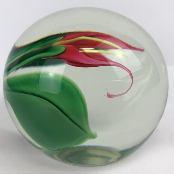 Orient & Flume Pink Callalily Flower Lampwork Paperweight Vintage Beyers Bag COA - Picture 5 of 15
